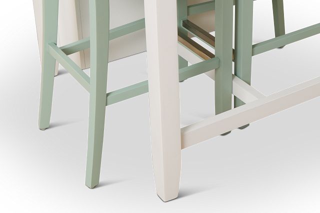 Edgartown White Storage High Table & 2 Light Blue Wood Barstools
