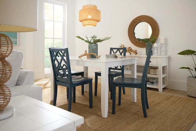 Edgartown White Rect Table & 4 Navy Wood Chairs