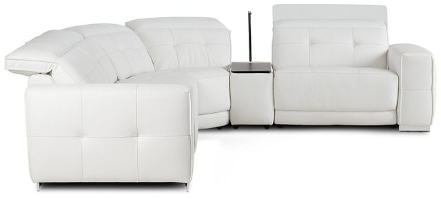 Reva White Leather Small Dual Power Reclining Two-arm Sectional