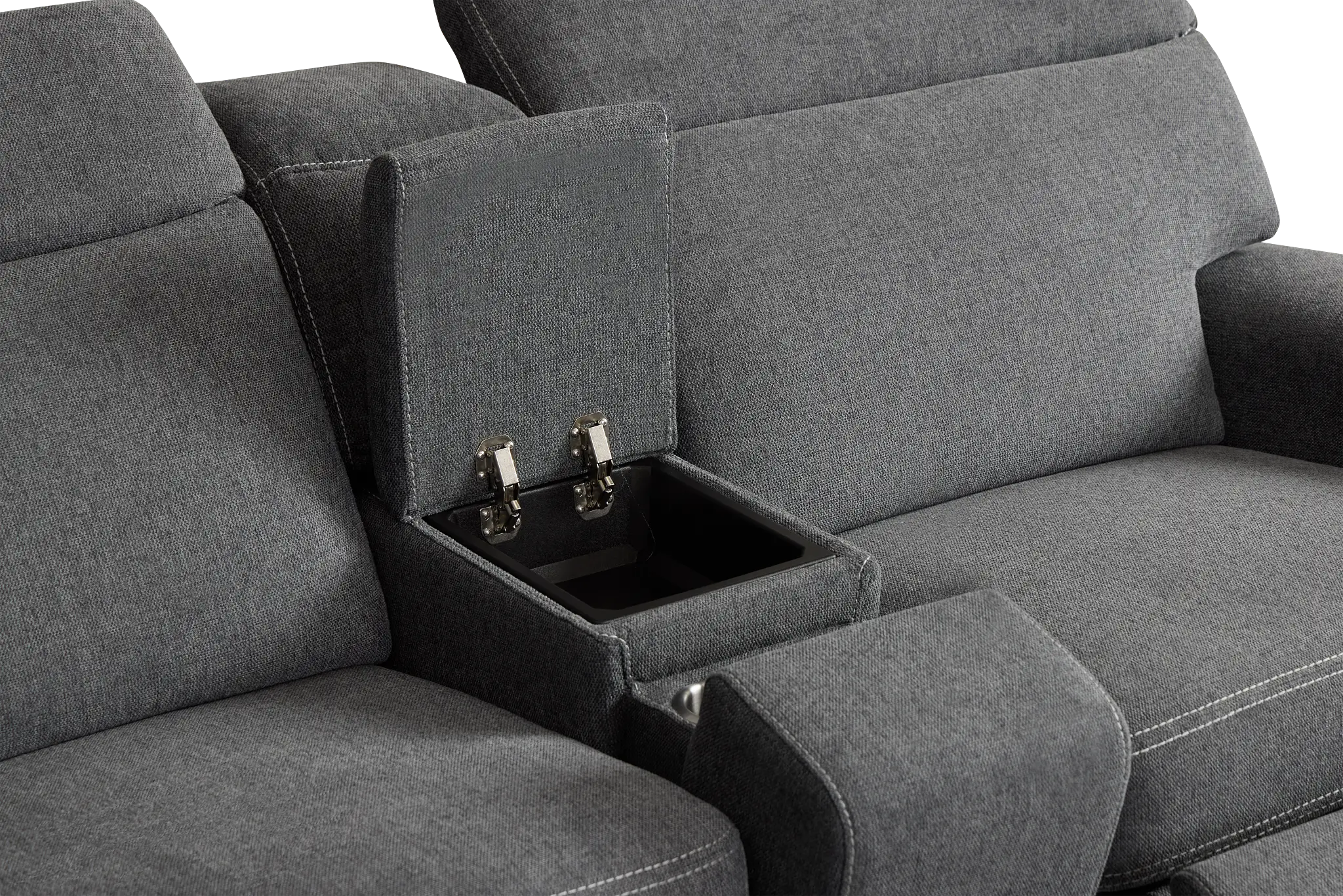 Callum Dark Gray Fabric Medium Dual Power 2-arm Reclining Sectional Callum Dark Gray Fabric Medium Dual Power 2-arm Reclining Sectional