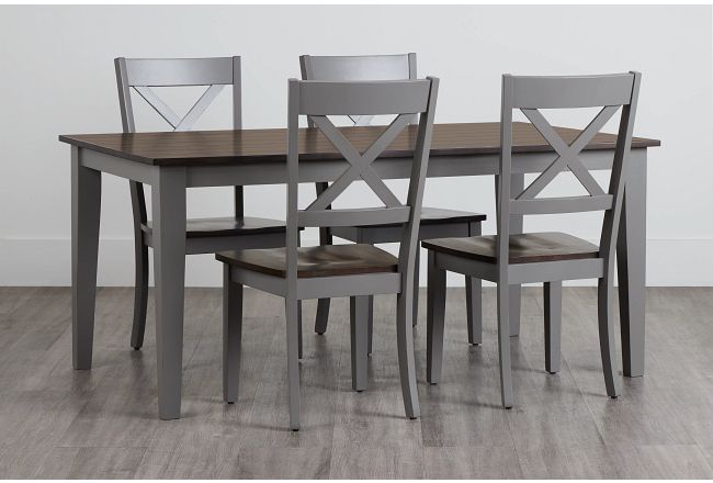Sumter Gray Rect Table & 4 Wood Chairs