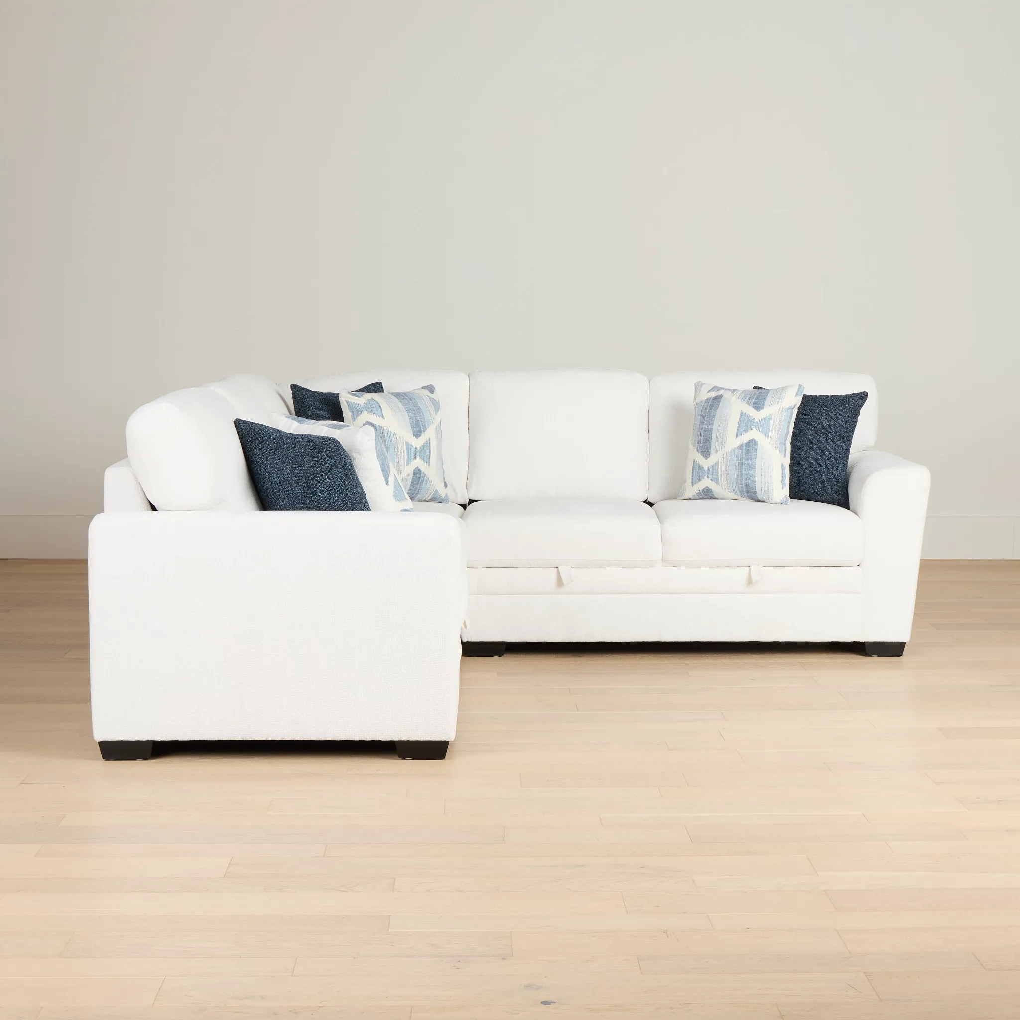 Everly White Fabric Small 2-arm Storage Sectional