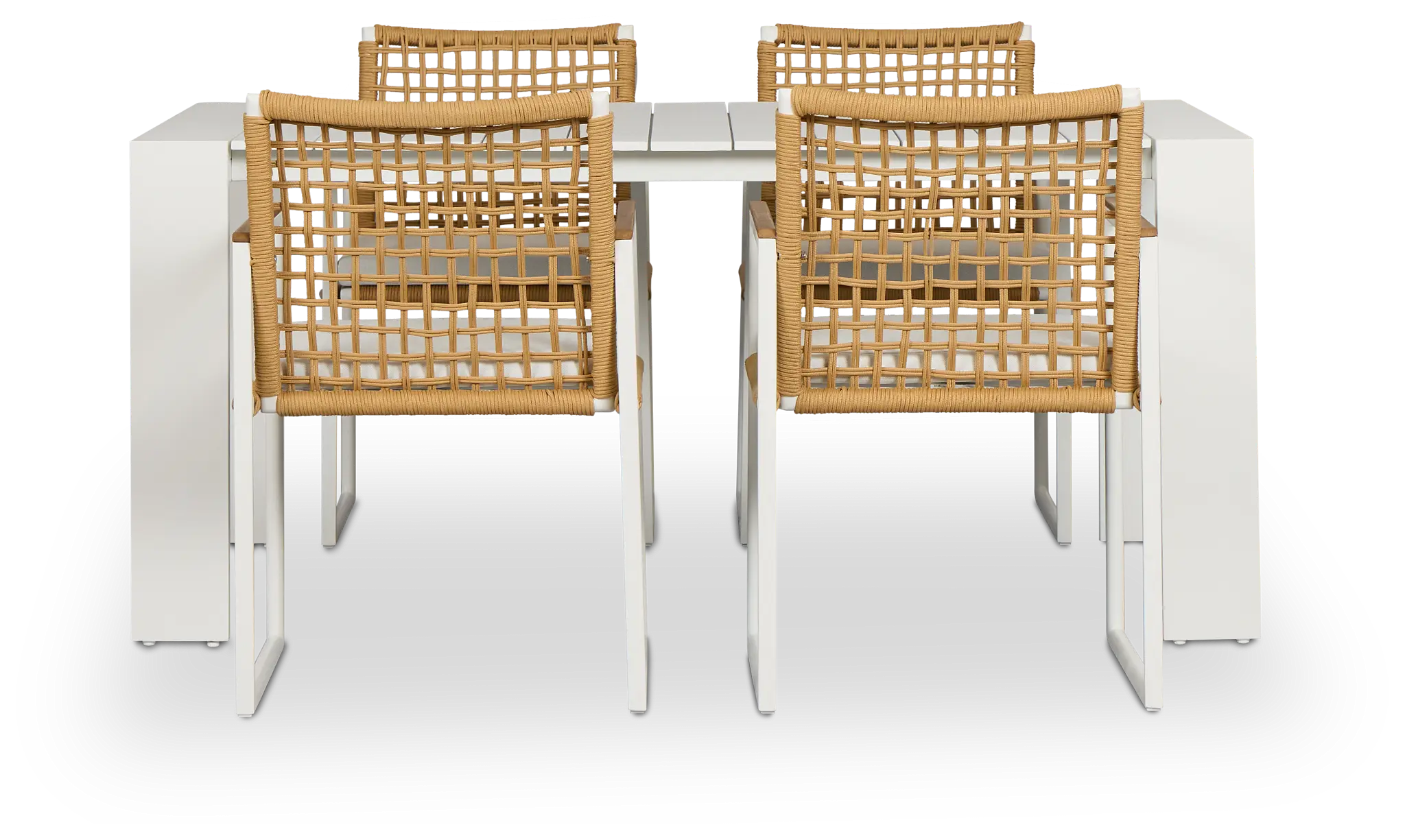 Sunrise White 65" Rectangular Table & 4 Teak Arm Chairs Sunrise White 65" Rectangular Table & 4 Teak Arm Chairs
