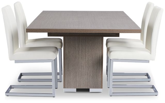 Lucca Gray Rect Table & 4 White Upholstered Chairs