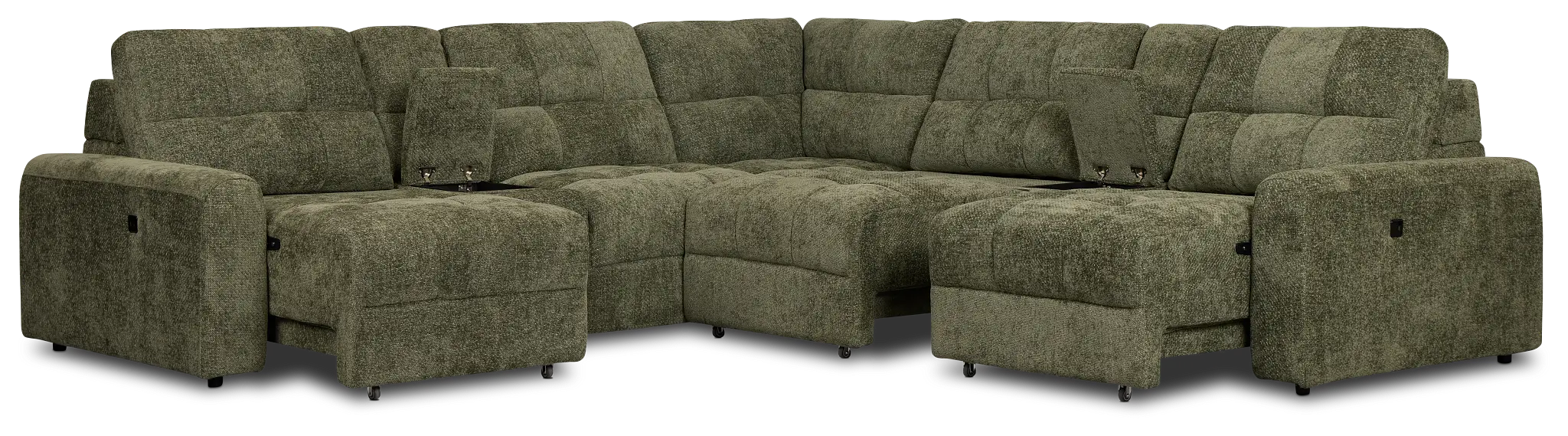 Hendrix Green Fabric Large Tri Power 2 Arm Extension Chaise Sectional Hendrix Green Fabric Large Tri Power 2 Arm Extension Chaise Sectional