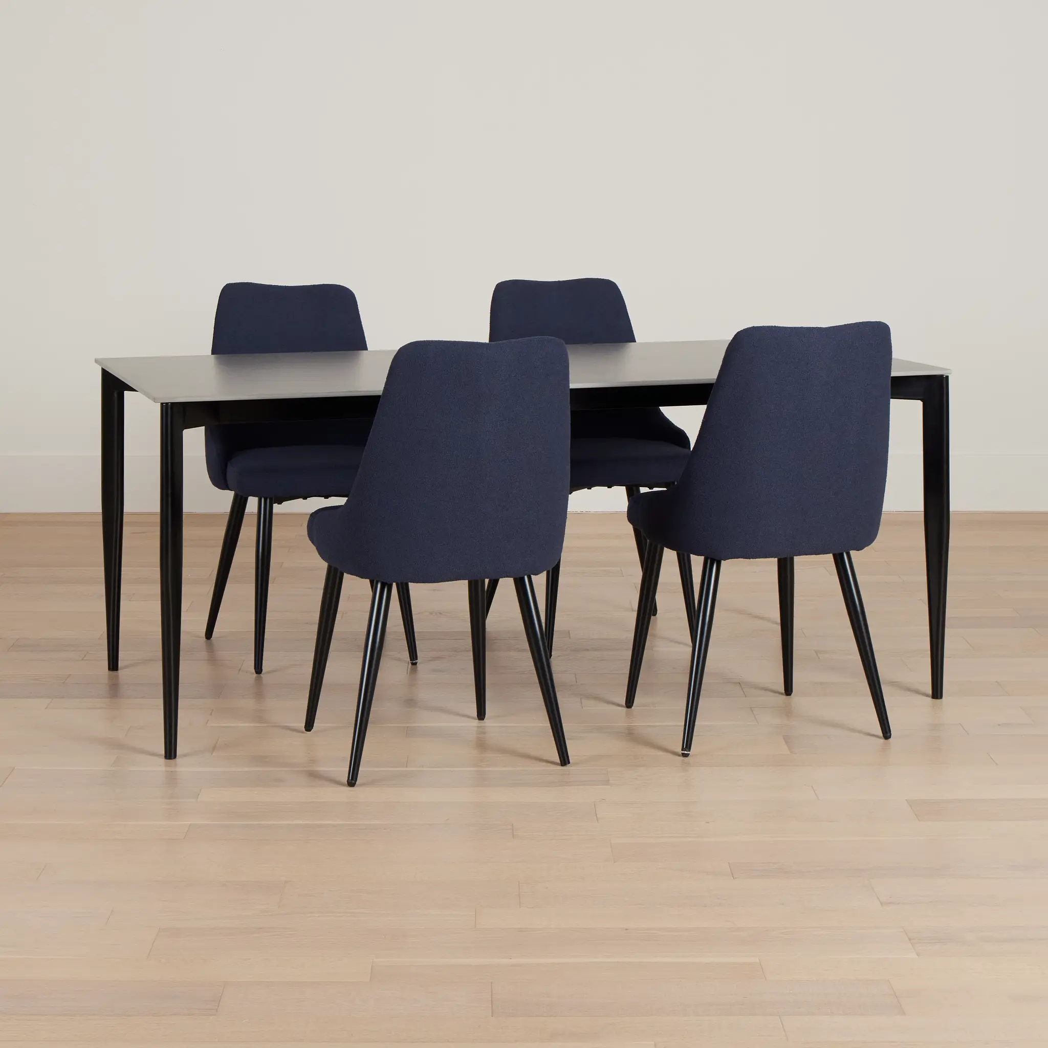 Andover Gray Rect Table & 4 Dark Blue Upholstered Curved Chairs Andover Gray Rect Table & 4 Dark Blue Upholstered Curved Chairs