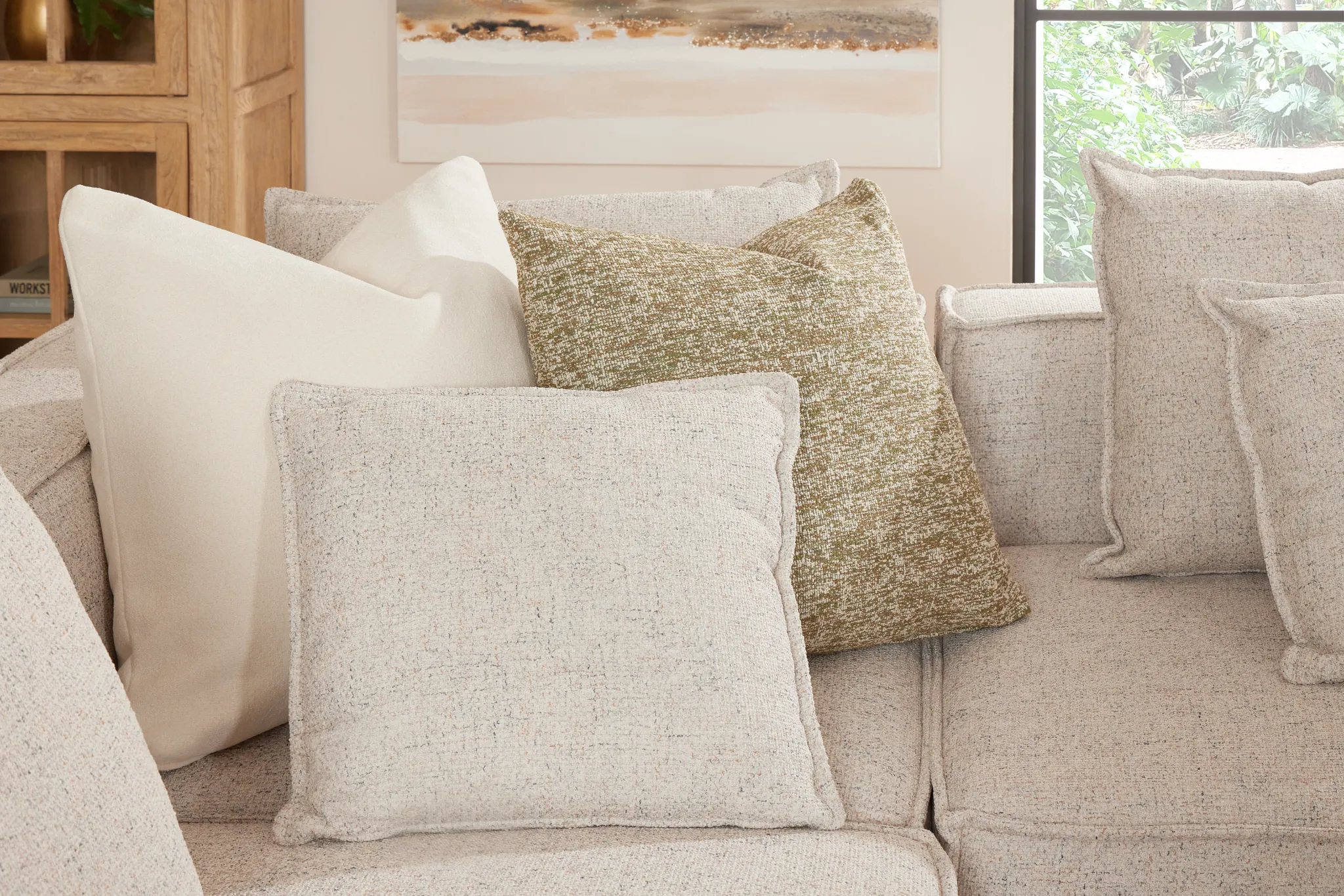 Tatum Beige Fabric 5pc Bumper Sectional