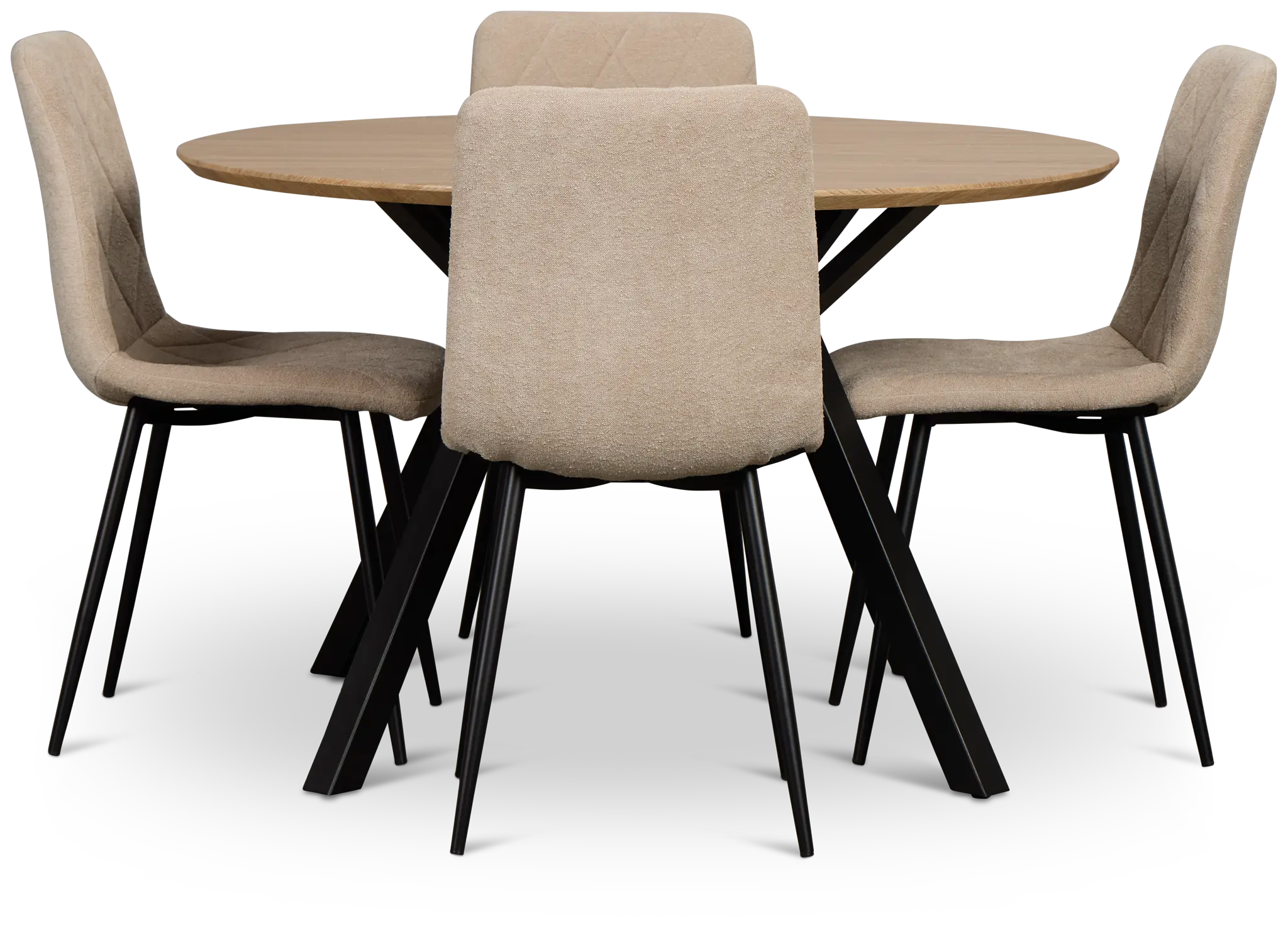 Lynden Light Tone Round Table With 4 Beige Upholstered Side Chairs Lynden Light Tone Round Table With 4 Beige Upholstered Side Chairs