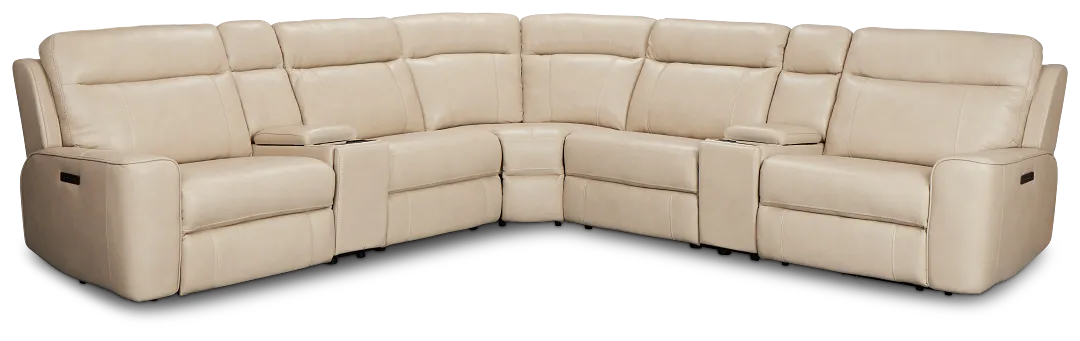 Benji Light Beige Lthr/vinyl Large Dual Power Reclining Two-arm Sectional