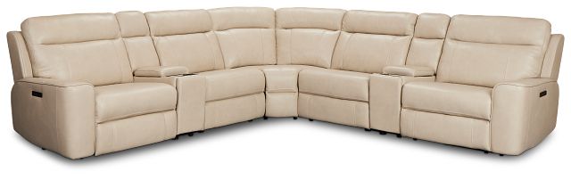 Benji Light Beige Lthr/vinyl Large Dual Power Reclining Two-arm Sectional