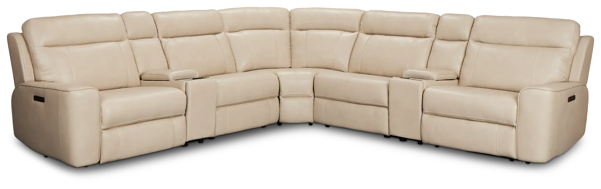 Benji Light Beige Lthr/vinyl Large Dual Power Reclining Two-arm Sectional Benji Light Beige Lthr/vinyl Large Dual Power Reclining Two-arm Sectional