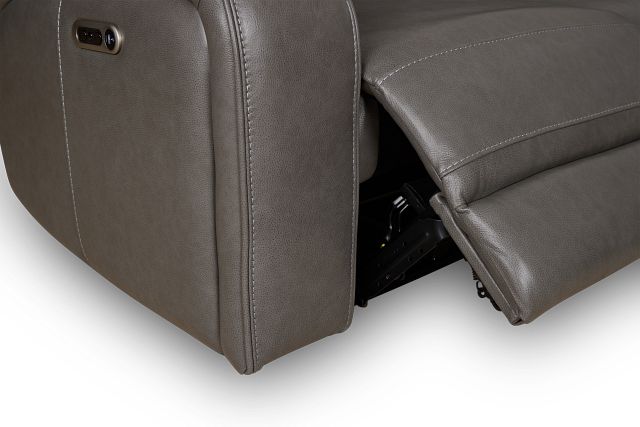 Jasper Gray Leather Medium Triple Power 2-arm Sectional