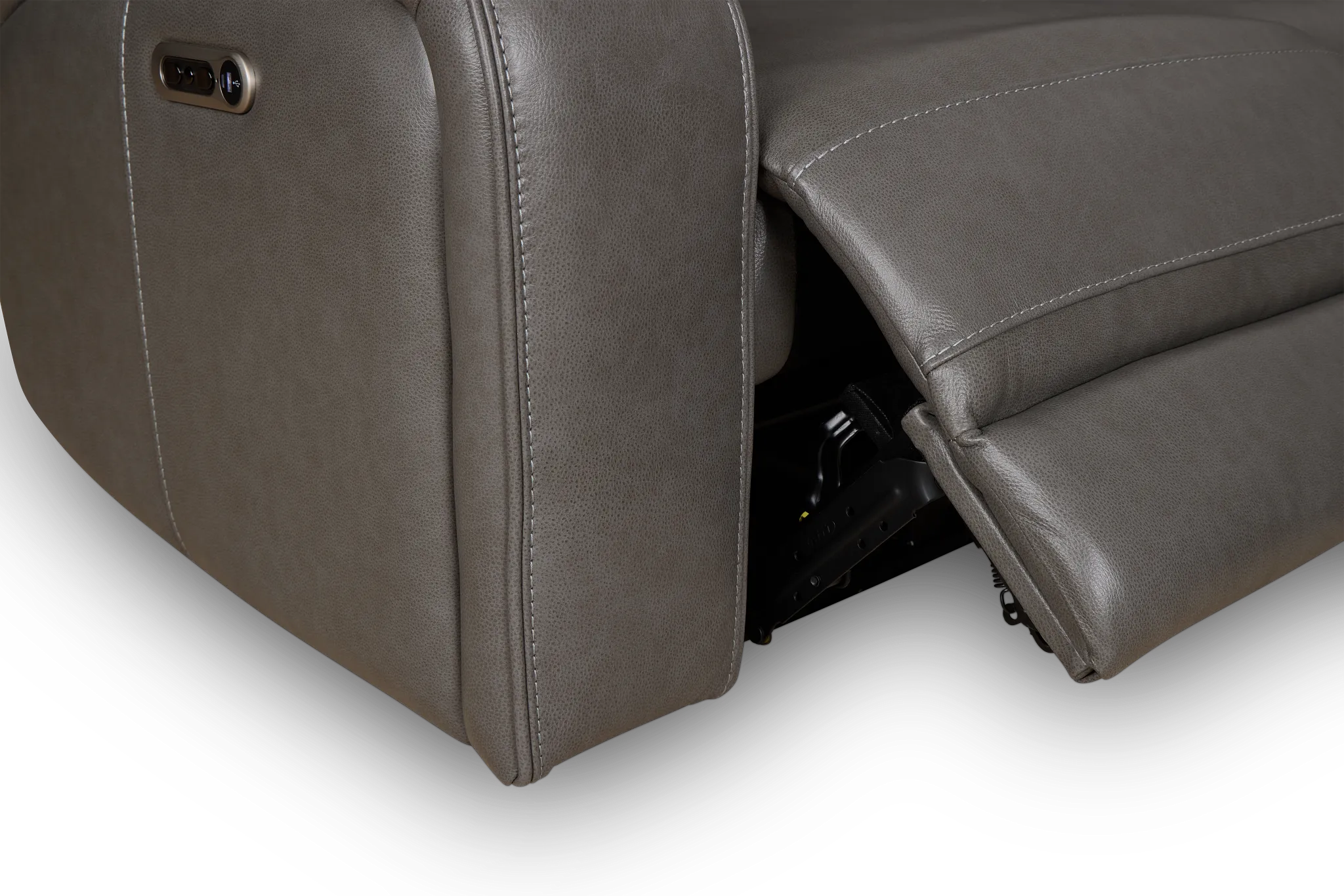 Jasper Gray Leather Medium Triple Power 2-arm Sectional