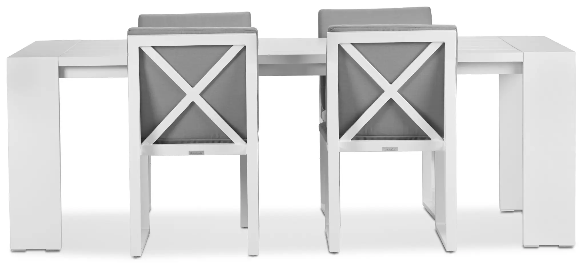 Linear White Gray 87" Aluminum Table & 4 Cushioned Side Chairs Linear White Gray 87" Aluminum Table & 4 Cushioned Side Chairs