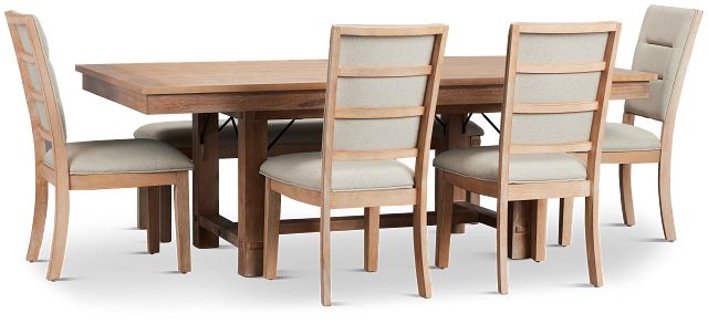 Park City Light Tone Rect Table With 4 Upholstered Side Chairs & Bench