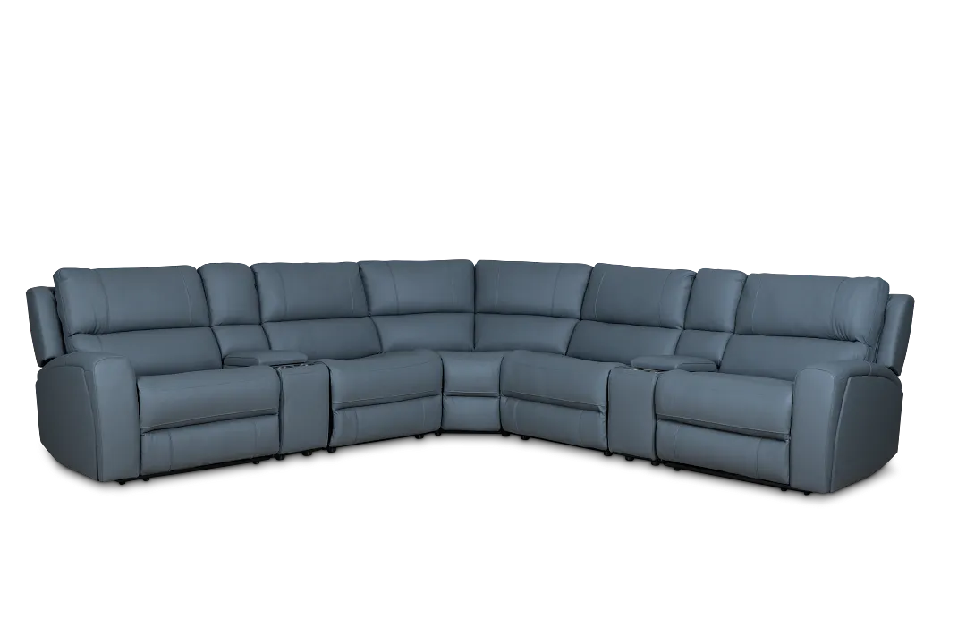 Summit Blue Lthr/vinyl Large Dual Power Reclining Two-arm Sectional
