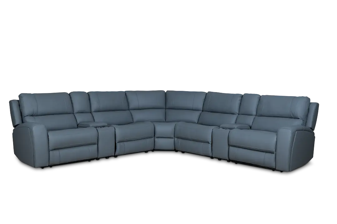 Summit Blue Lthr/vinyl Large Dual Power Reclining Two-arm Sectional Summit Blue Lthr/vinyl Large Dual Power Reclining Two-arm Sectional