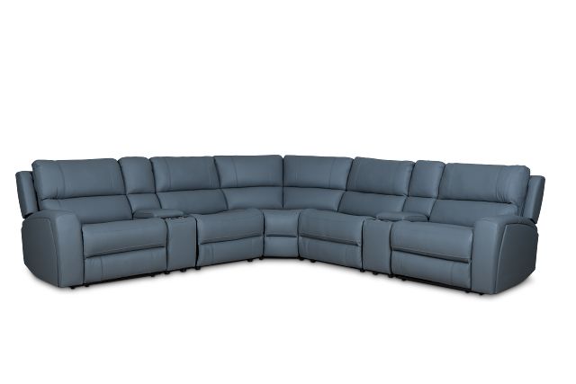 Summit Blue Lthr/vinyl Large Dual Power Reclining Two-arm Sectional