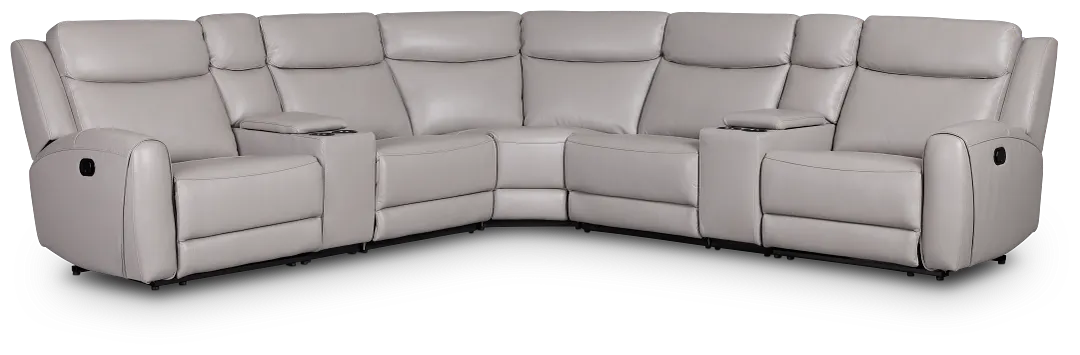 Walker Light Gray Lthr/vinyl Large Dual Manually Reclining Two-arm Sectional