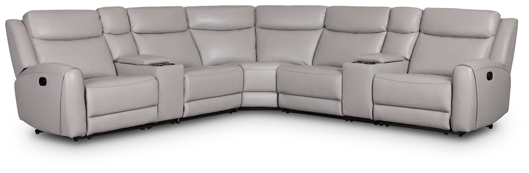 Walker Light Gray Lthr/vinyl Large Dual Manually Reclining Two-arm Sectional Walker Light Gray Lthr/vinyl Large Dual Manually Reclining Two-arm Sectional