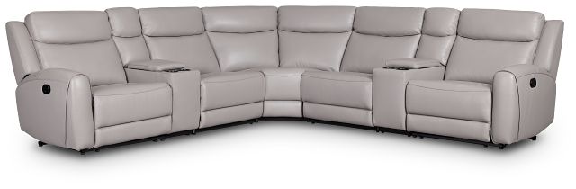 Walker Light Gray Lthr/vinyl Large Dual Manually Reclining Two-arm Sectional