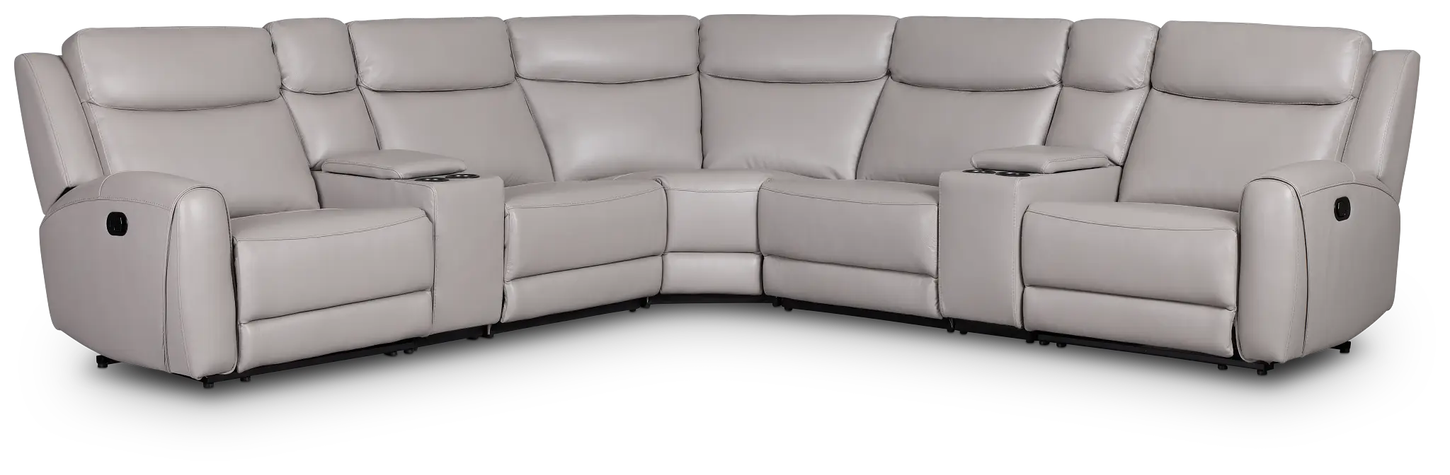 Walker Light Gray Lthr/vinyl Large Dual Manually Reclining Two-arm Sectional Walker Light Gray Lthr/vinyl Large Dual Manually Reclining Two-arm Sectional