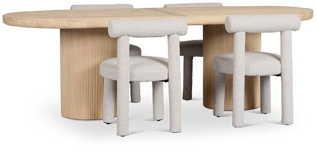 Clayton Light Tone Oval Table & 4 Upholstered Chairs