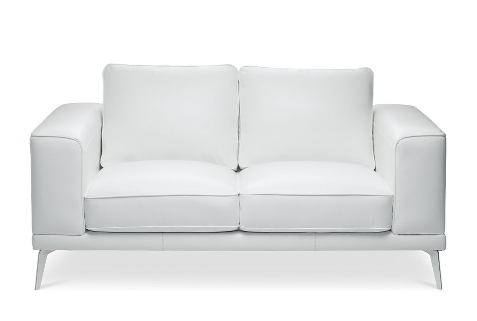 Naples White Leather Loveseat With Metal Legs Living Room White Leather Loveseat With Metal Legs