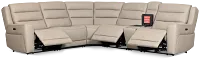 Wilder Taupe Leather Medium Tri Power Sectional W/refrigerated Console