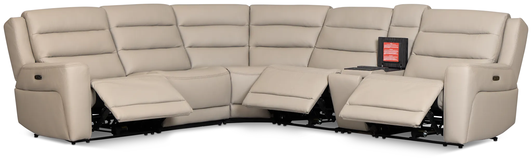 Wilder Taupe Leather Medium Tri Power Sectional W/refrigerated Console