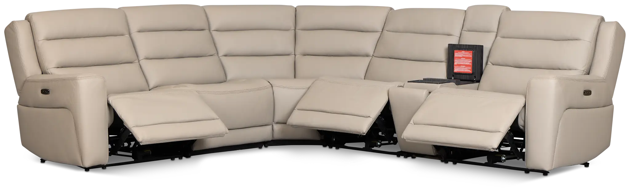 Wilder Taupe Leather Medium Tri Power Sectional W/refrigerated Console Wilder Taupe Leather Medium Tri Power Sectional W/refrigerated Console