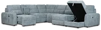 Hendrix Light Blue Fabric Large Dual Power Right Extension Chaise Sectional