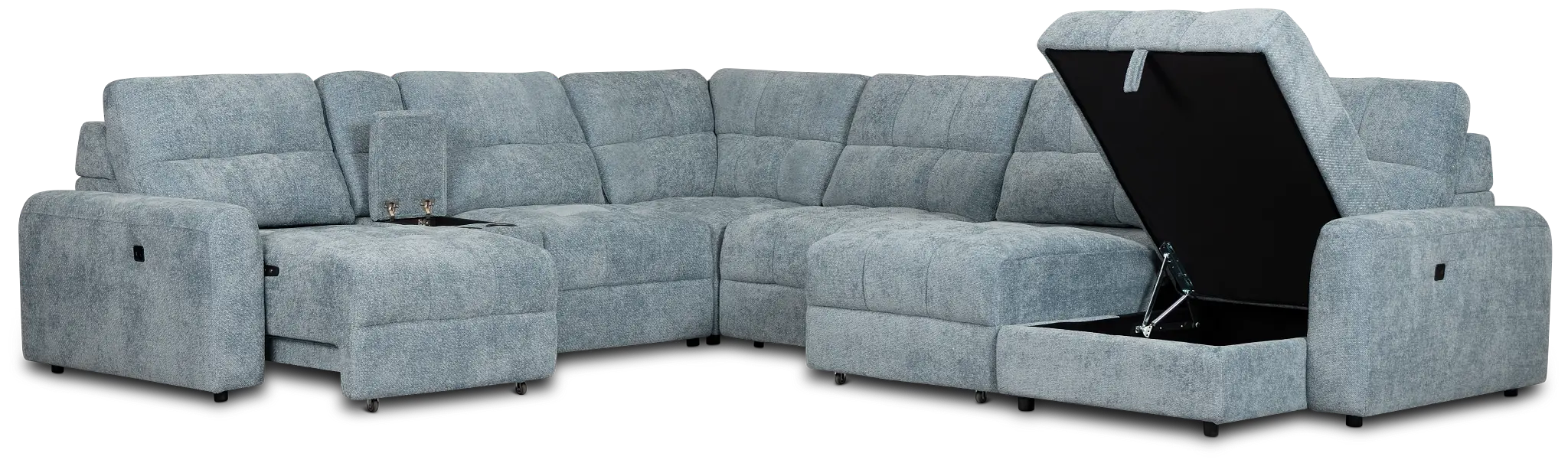 Hendrix Light Blue Fabric Large Dual Power Right Extension Chaise Sectional Hendrix Light Blue Fabric Large Dual Power Right Extension Chaise Sectional