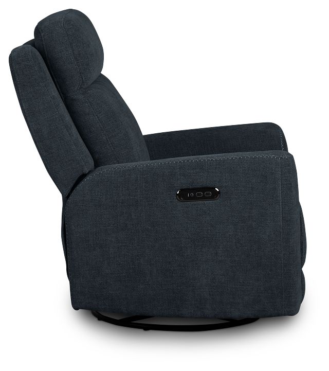 Dean Dark Blue Fabric Power Swivel Glider Recliner