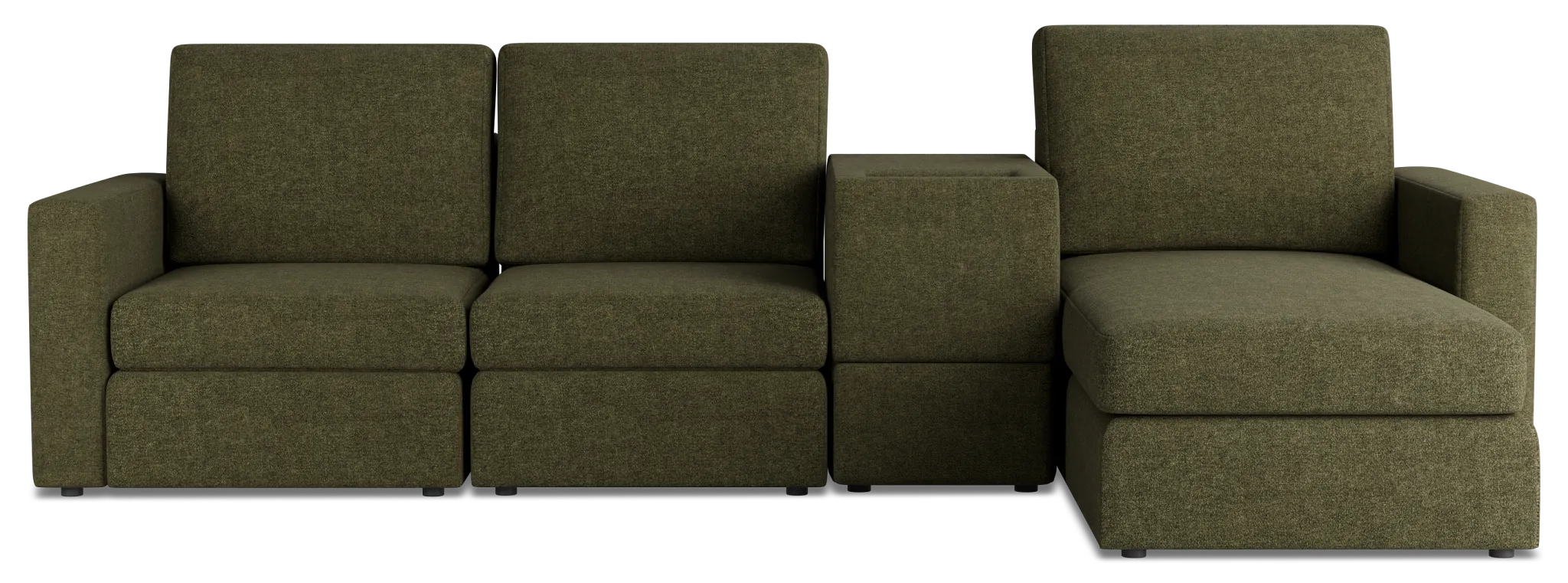 Citymod Green Fabric Small Right Chaise Sectional With Media Console