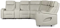 Nova Light Gray Lthr/vinyl Medium 2-arm Dual Power Massage Sectional