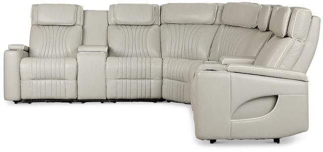 Nova Light Gray Lthr/vinyl Medium 2-arm Dual Power Massage Sectional
