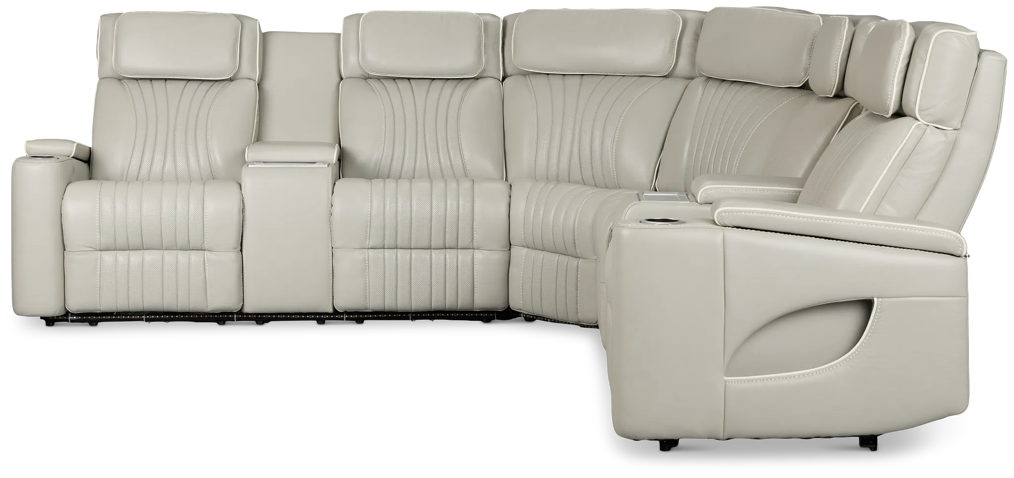 Nova Light Gray Lthr/vinyl Medium 2-arm Dual Power Massage Sectional