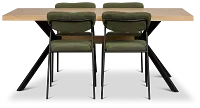 Lynden Light Tone Rect Table & 4 Green Metal Upholstered Side Chairs
