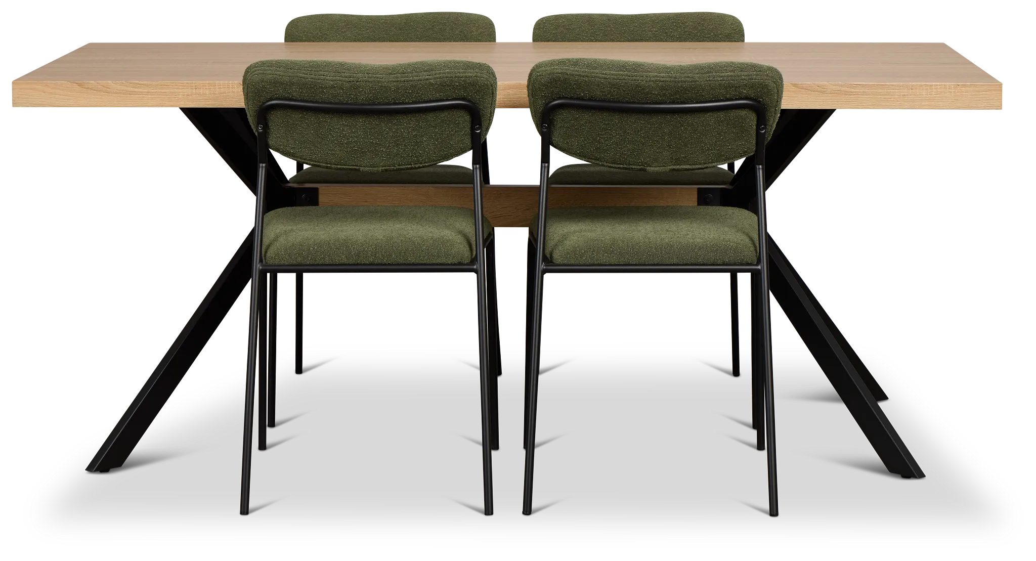 Lynden Light Tone Rect Table & 4 Green Metal Upholstered Side Chairs