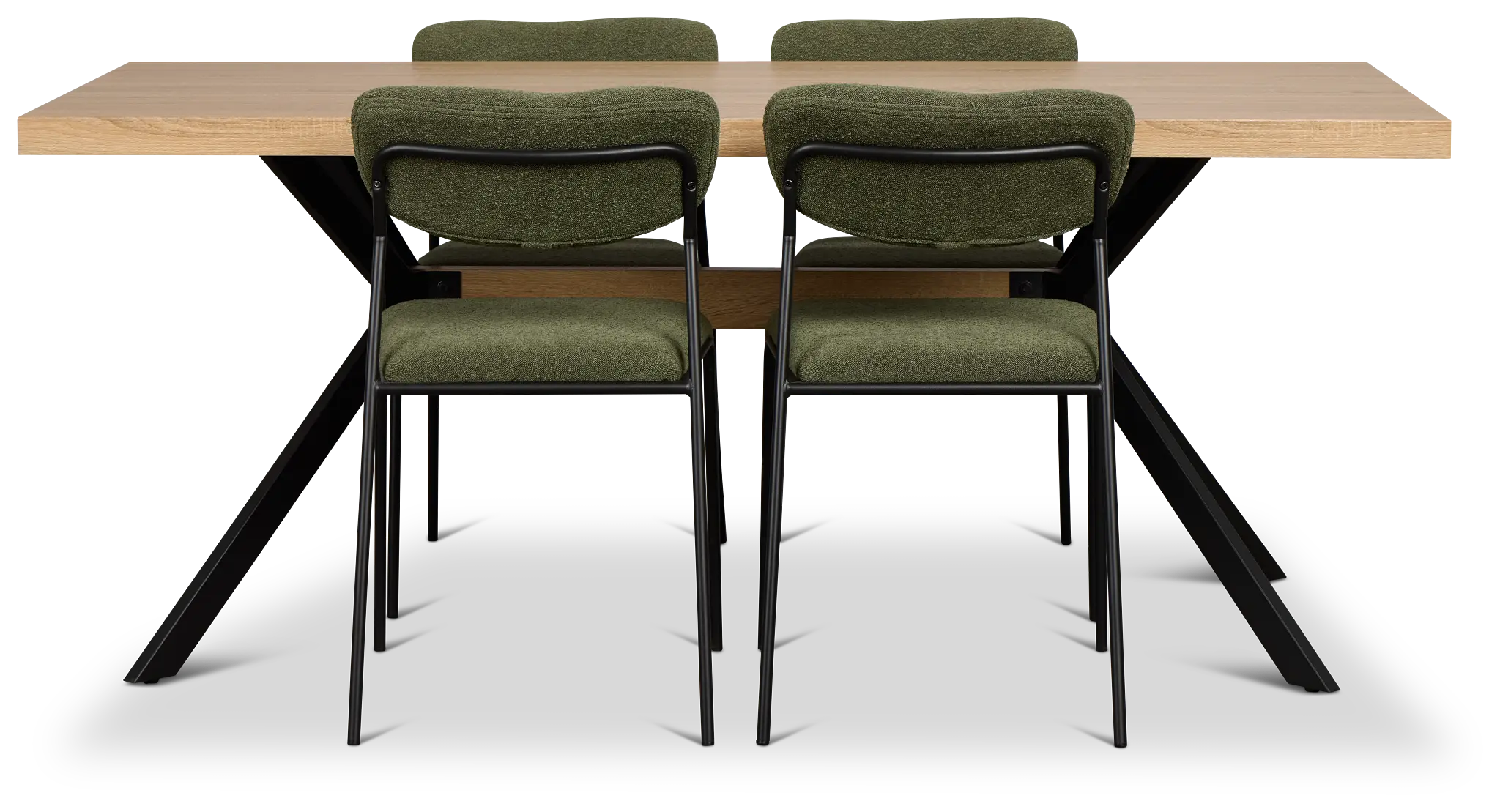 Lynden Light Tone Rect Table & 4 Green Metal Upholstered Side Chairs Lynden Light Tone Rect Table & 4 Green Metal Upholstered Side Chairs