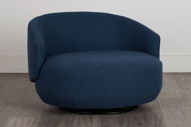 Chrisley Dark Blue Fabric Swivel Accent Chair