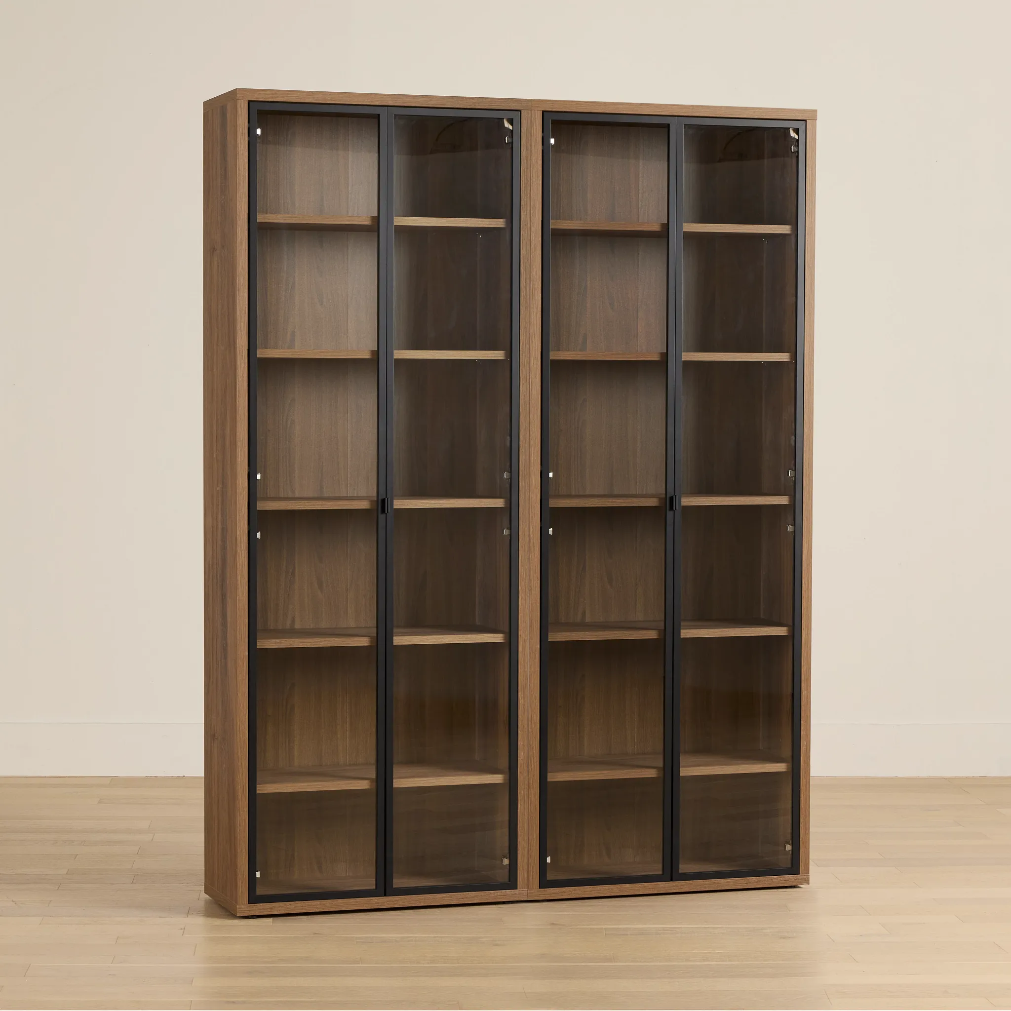 Trento Mid Tone Glass Large Door Bookcase Wall