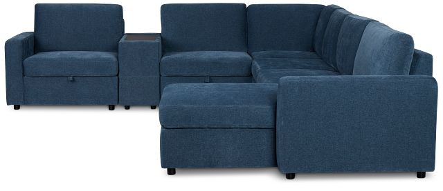 Addie Blue Fabric Medium Right Chaise Sleeper Sectional With Console