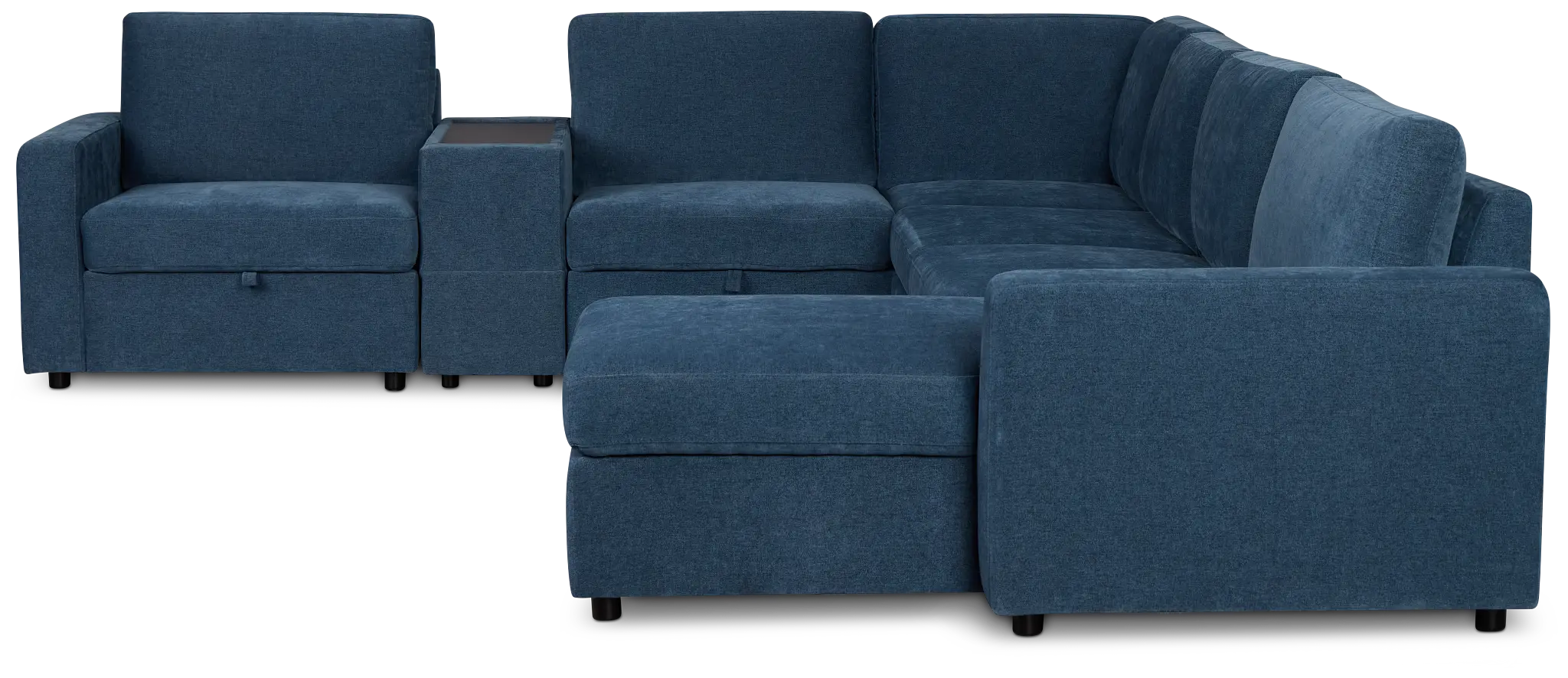 Addie Blue Fabric Medium Right Chaise Sleeper Sectional With Console Addie Blue Fabric Medium Right Chaise Sleeper Sectional With Console