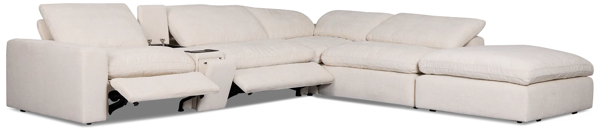 Drift Light Beige Fabric Large Dual Power Right Bumper Sectional