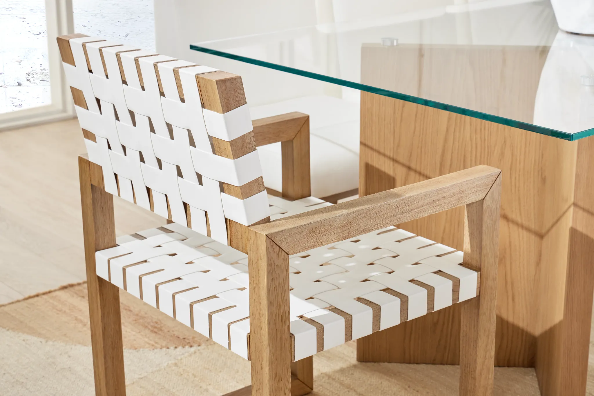 Haven White Woven Leather Arm Chair