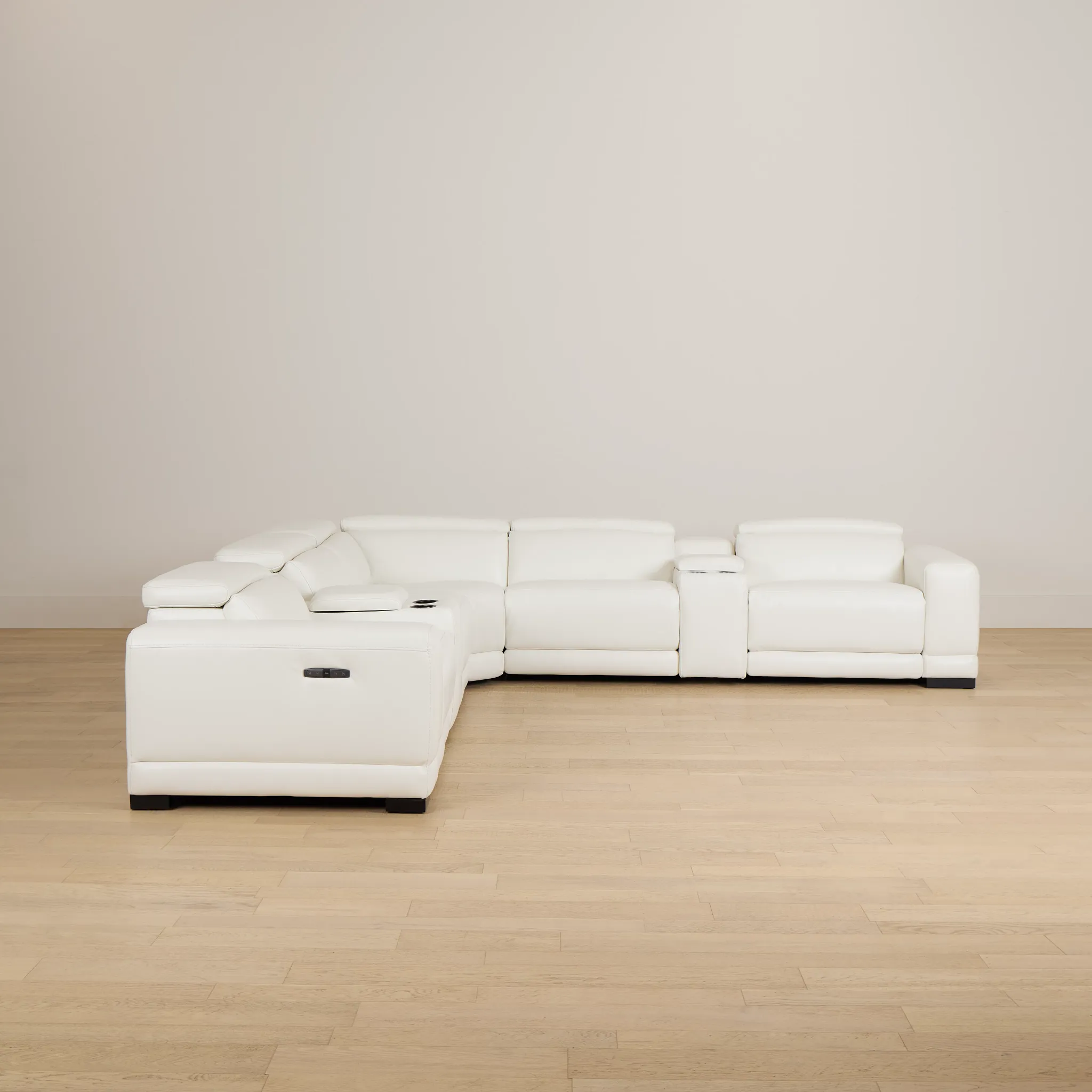 Lombardy White Micro Large Triple Power Reclining Two-arm Sectional
