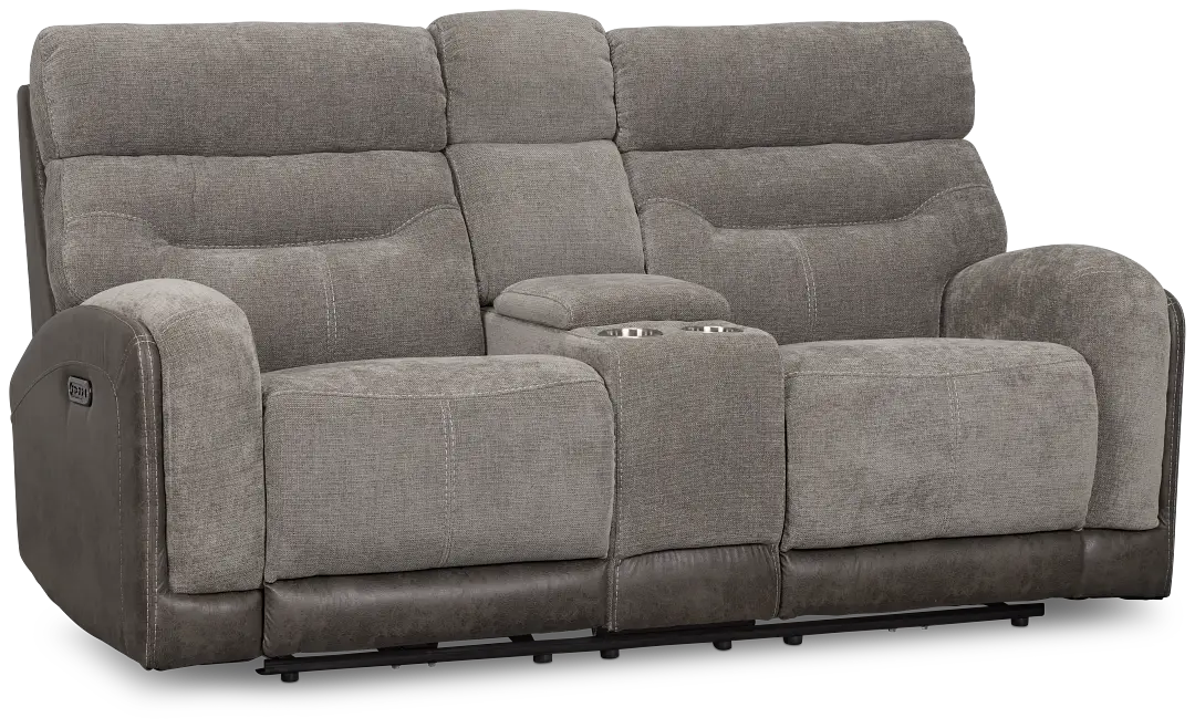 Travis Gray Fabric Power Reclining Console Loveseat Travis Gray Fabric Power Reclining Console Loveseat