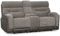 Travis Gray Fabric Power Reclining Console Loveseat
